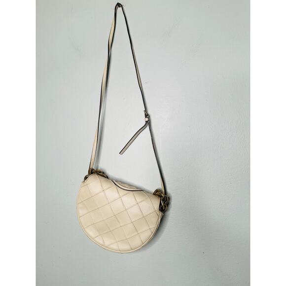 TORY BURCH Neutral White Leather Gold Chain Link Handle Shoulder Strap Bag Purse - Picture 7 of 10